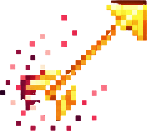 An icon of a glowing wooden arrow from a bow trailing pink particles. Pixel art..
In-Game asset.  2d.  High contrast.  No shadows