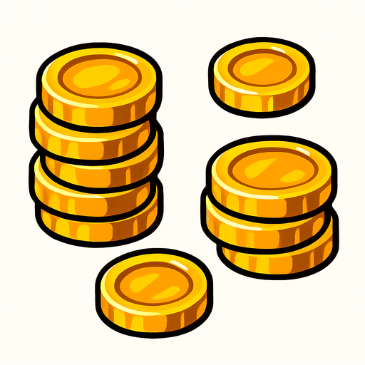 Gold coins.
In-Game asset.  2d.  High contrast.  No shadows