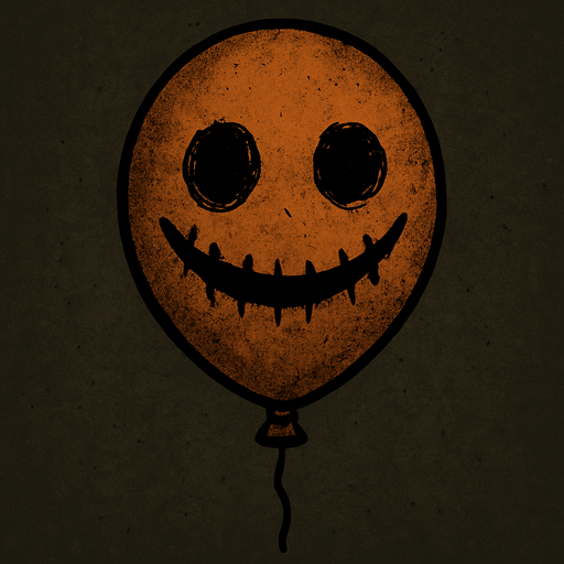 a creepy balloon with a drawn smile and eyes.
In-Game asset.  2d.  High contrast.  No shadows