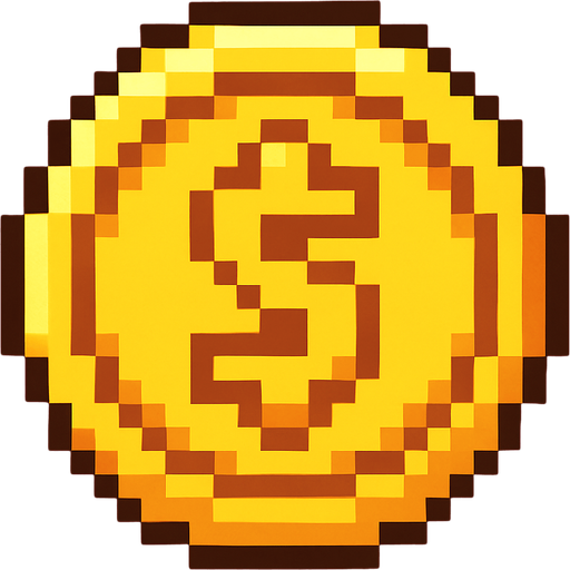 Pixel coin.
In-Game asset.  2d.  High contrast.  No shadows