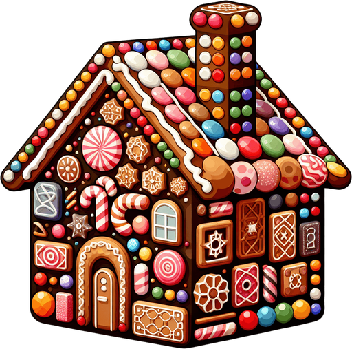 casa di caramelle.
Single Game Texture. In-Game asset. 2d. Blank background. High contrast. No shadows.