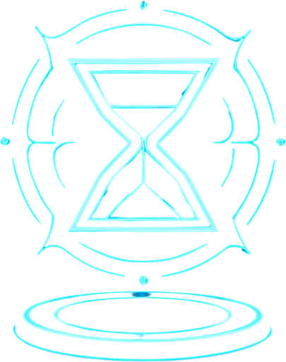 3d hologram neon cyberpunk hourglass symbol magic sigil corporate logo projection flat symmetrical time slowing