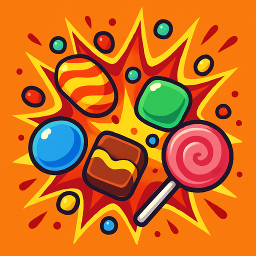 candy explosion.
In-Game asset.  2d.  High contrast.  No shadows