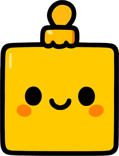 Perfectly square bright cobalt yellow Christmas decoration with cute happyy face. Cartoon style. Cute art style.simple.
In-Game asset.  2d.  High contrast.  No shadows