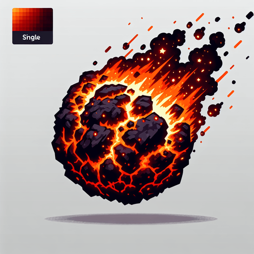 Метеорит объятый пламенем, без фона.
Single Game Texture. In-Game asset. 2d. Blank background. High contrast. No shadows.