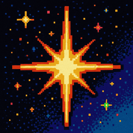 A golden sparkle. 80s arcade machine graphics..
In-Game asset.  2d.  High contrast.  No shadows