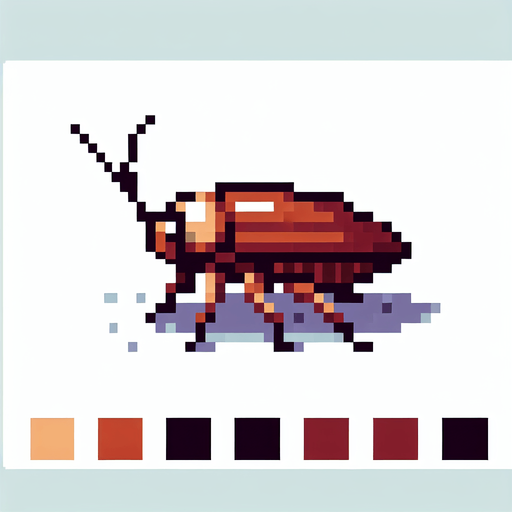Genera una cucaracha de color marron que se vea solo de perfil mirando a la izquierda en pixel art.
Single Game Texture.  In-Game asset.  2d.  Blank background.  High contrast.  No shadows