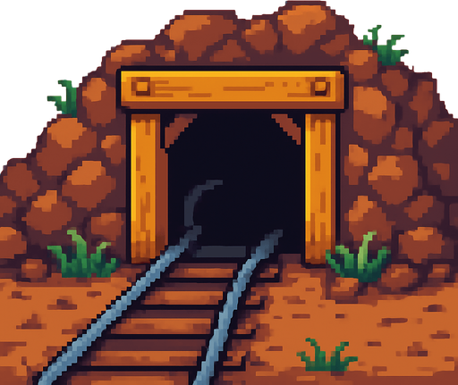 entrada a una mina pixelart.
In-Game asset.  2d.  High contrast.  No shadows