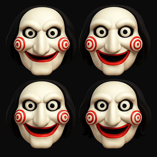 3D the Saw Scary but funny face meme. different faces look. face only
In-Game asset.  3D.  High contrast.  No shadows