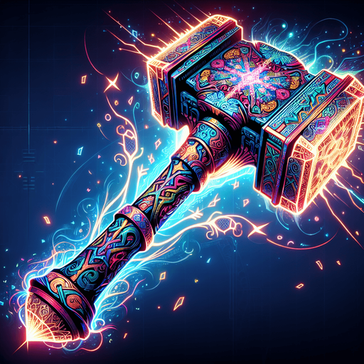 A glowing, ornate hammer imbued with power, or a weapon silhouette undergoing a visible transformation with radiating light and complex runic patterns..
Single Game Texture.  In-Game asset.  2d.  Blank background.  High contrast.  No shadows