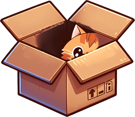 Detail of face head and ears of a cute Chibi ginger cat's looking from the box into the camera. Cheeky, happy.
