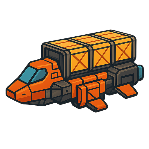 cargo spaceShip.
In-Game asset.  2d.  High contrast.  No shadows