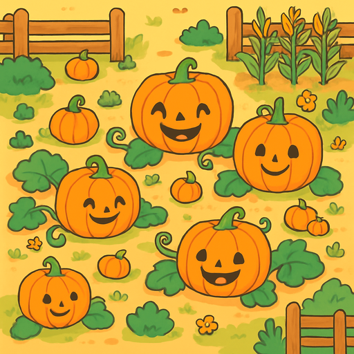 friendly pumkin patch. rpg. 2d. no shadows.