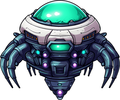 single alien enemy spaceship facing down, looking like space alien adopted to living in space.
Game Texture. In-Game asset. 2d. Pixelart. White background. Blank background. Low detail. High contrast.