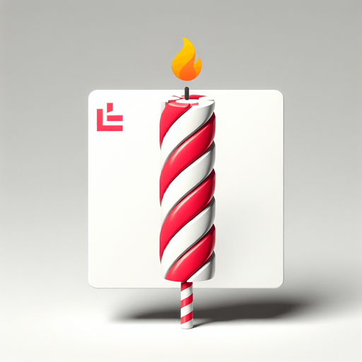 a photo-realistic white and red twisted candy stick slice in vertical position and with an extinguished wick. At its center, a simple white rectangular "TNT" sticker in the same direction as the stick Single Game Texture. In-Game asset. 2d. Blank background. High contrast. No shadows.