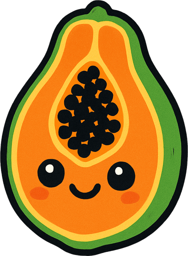 Papaya with cute face.
In-Game asset.  2d.  High contrast.  No shadows