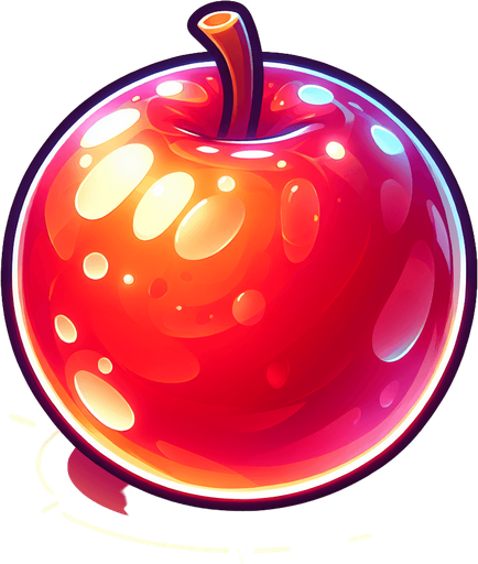 Juicy or glossy ball, like a glowing apple or bouncing berry..
Single Game Texture.  In-Game asset.  2d.  Blank background.  High contrast.  No shadows