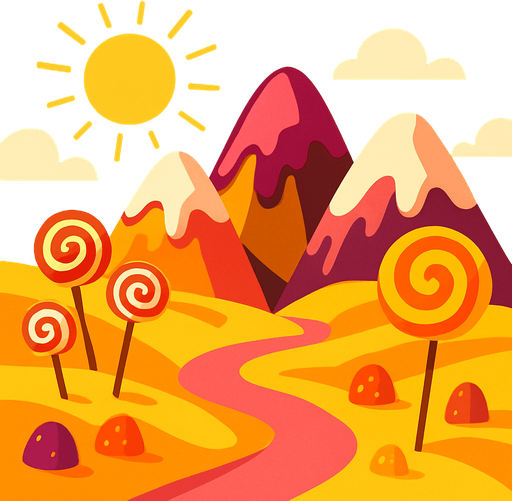 a sunny place where the mountains are sweet.
In-Game asset.  2d.  High contrast.  No shadows