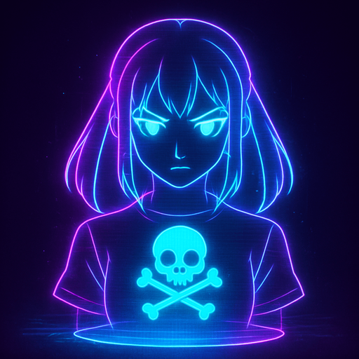 neon cyberpunk anime 3d hologram glowing projection poison symbol flat head on