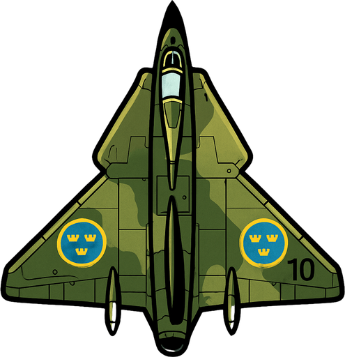 Saab 35 Dakem fighter..
In-Game asset.  2d.  High contrast.  No shadows. Top down view