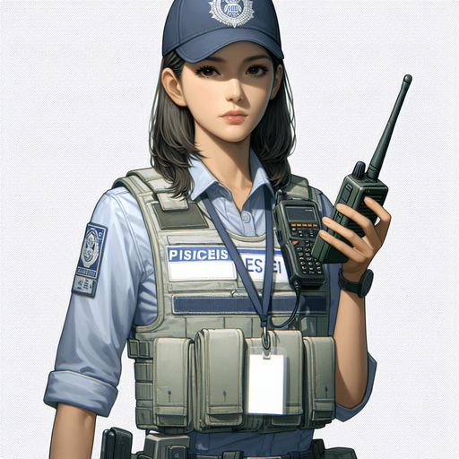 A security guard.
Single Game Texture. In-Game asset. 2d. Blank background. High contrast. No shadows.