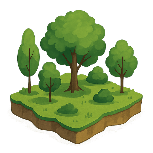 Un pedazo de tierra con árboles y formar de cuadrado y irregular