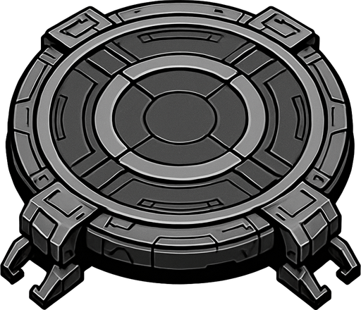 steel platform, circular, sci-fi, metal, locking feet on outside, top-down.
In-Game asset.  2d.  High contrast.  No shadows