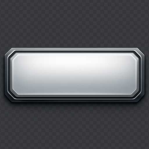 premium quality rectangular button background, 500x150 px, clean futuristic tech design, subtle gradients, beveled edges, slight inner glow, dark metallic white tones, minimal and elegant, no text, no icon, transparent background.
In-Game asset.  2d.  High contrast.  No shadows