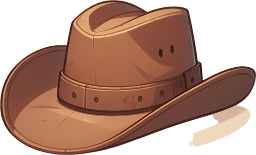 A cowboy hat.  Full side profile. Cartoon..
Single Game Texture.  In-Game asset.  2d.  Blank background.  High contrast.  No shadows