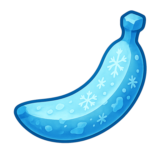 Frozen banana.
Single Game Texture.  In-Game asset.  2d.  Blank background.  High contrast.  No shadows