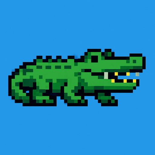 Crocodile pixel.
In-Game asset.  2d.  High contrast.  No shadows