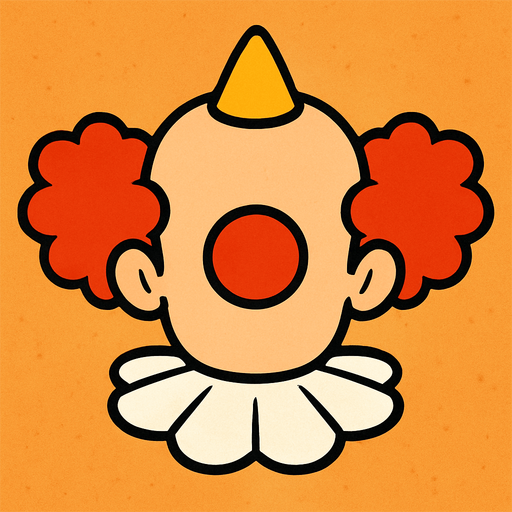 bir palyanço kafasının arka üsten görünümü çizgi film stili.
In-Game asset.  2d.  High contrast.  No shadows