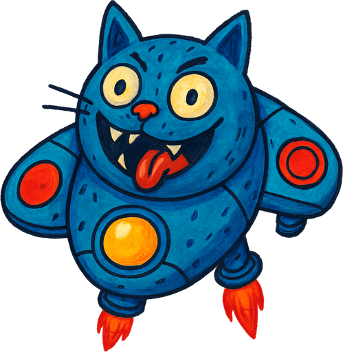 crazy blue cat spaceship top view.