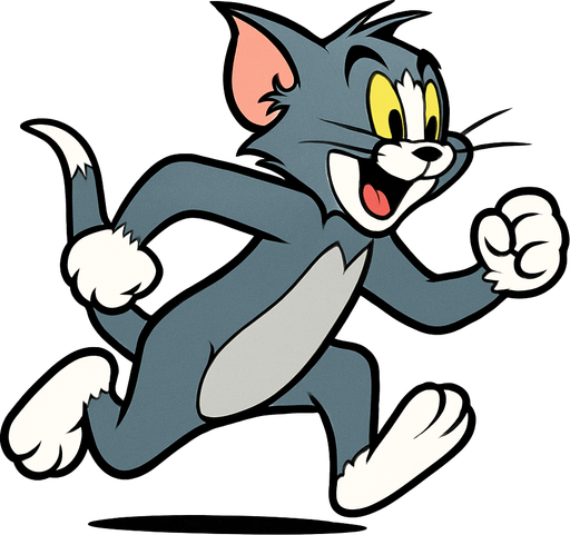 çizgi film olan kedi tom'u koşan şekilde çiz.
In-Game asset.  2d.  High contrast.  No shadows