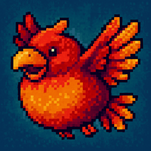Big fat flaying bird ( Piksel art). Colorful 
In-Game asset.  2d.  High contrast.