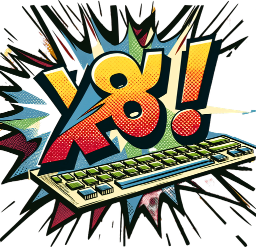 text popup "x8!".
comic style