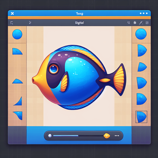 a tang fish.
Single Game Texture. In-Game asset. 2d. Blank background. High contrast. No shadows.