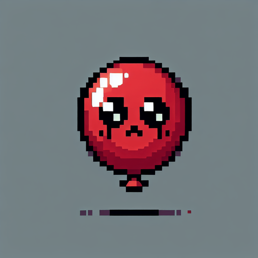 cute red balloon. looking up. feeling scared. Single Game Texture. In-Game asset. 2d. Blank background. High contrast. No shadows. pixel. 8 bit