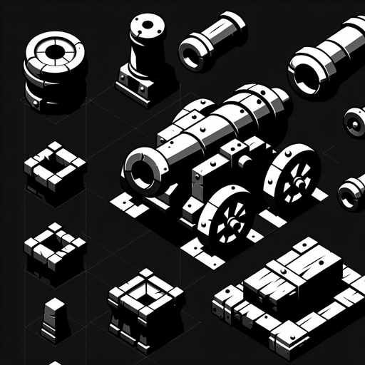 Top down view of a cannon.
Single Game Texture. In-Game asset. 2d. Blank background. High contrast. No shadows.