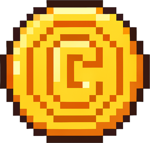 moneda de pixeles.
In-Game asset.  2d.  High contrast.  No shadows