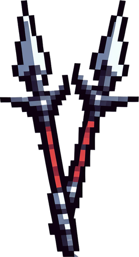 two harpoons looking up, retro, pixel.
Single Game Texture. In-Game asset. 2d. Blank background. High contrast. No shadows.