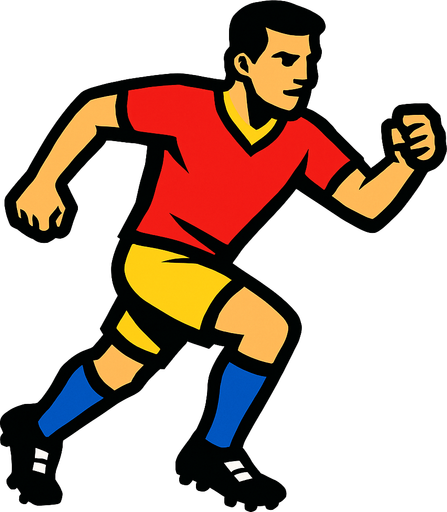 male soccer striker  not holding ball 2d ingame asset high contrast no shadows.
In-Game asset.  2d.  High contrast.  No shadows