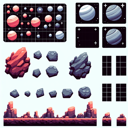 Space rocks.
Single Game Texture. In-Game asset. 2d. Blank background. High contrast. No shadows.