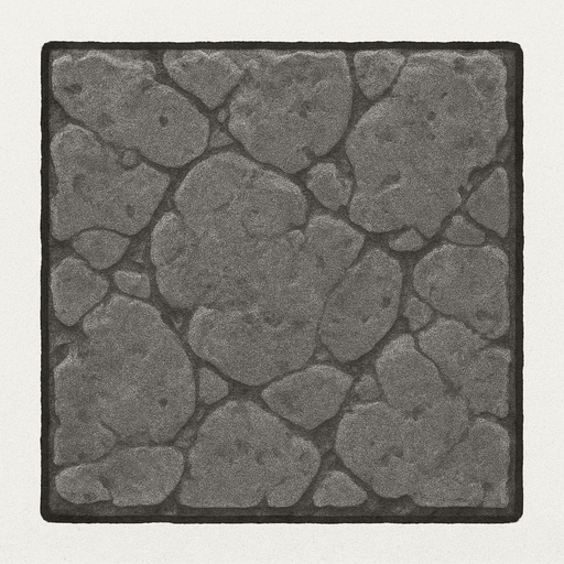 Un cuadrado perfecto, sin ningún contorno, gris y con textura de piedra.
In-Game asset.  2d.  High contrast.  No shadows