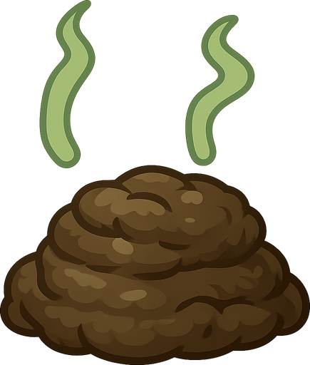 horse dung with green whiff cloud trailing out. No background. Transparent background. Blank background. No shadows. 2d. In-Game asset. flat