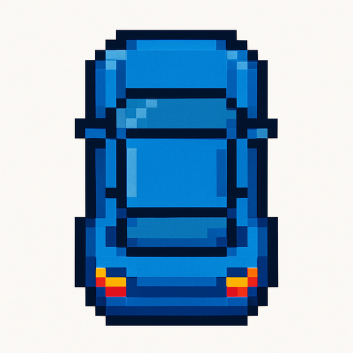 Draw 2d pixel car top view Blue.
In-Game asset.  2d.  High contrast.  No shadows