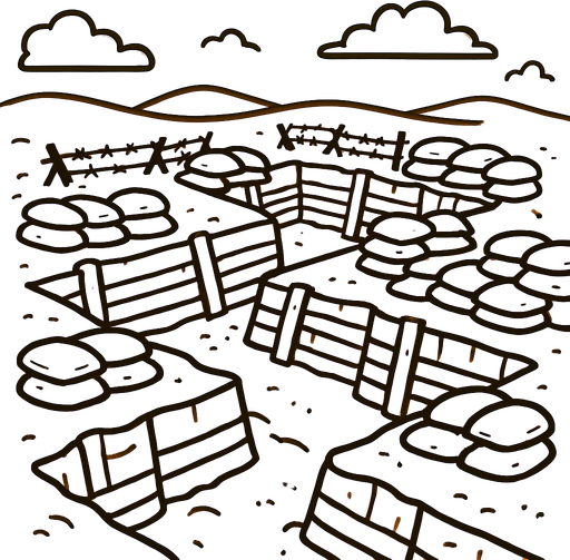 the battlefield should only have trenches and such in the desert, it should be cartoonish..
In-Game asset.  2d.  High contrast.  No shadows