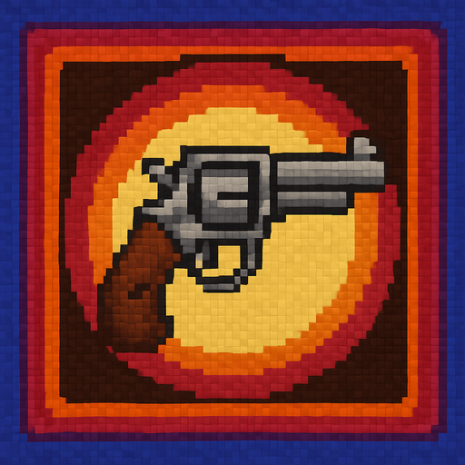 Agrega un círculo en el medio estilo retro con un arma, pixelart