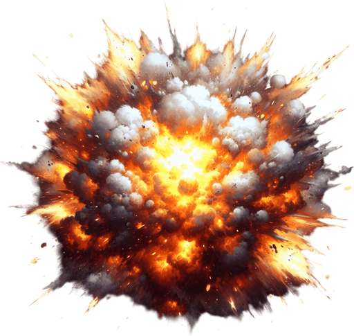 explosion.
Single Game Texture.  In-Game asset.  2d.  Blank background.  High contrast.  No shadows