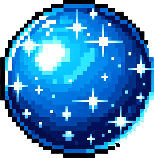 a blue shiny ball. pixel art style. no shadows..
Single Game Texture. In-Game asset. 2d. Blank background. High contrast. No shadows.